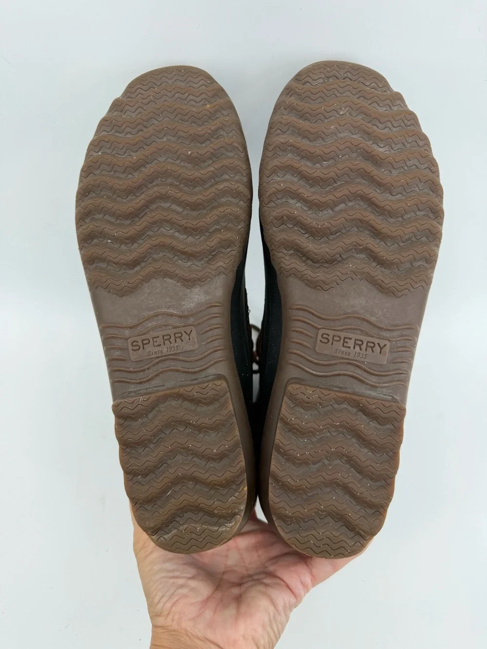Sperry Brown Leather and Black Rubber Lace-Up Duck Boots